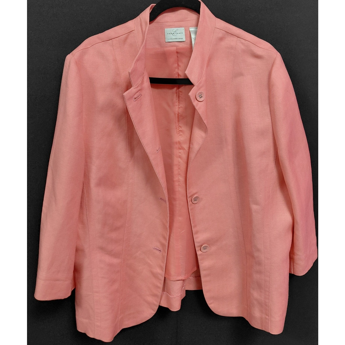 Emma James Linen Blend Blazer Pink Solid 3/4 Sleeve Women Size 16
